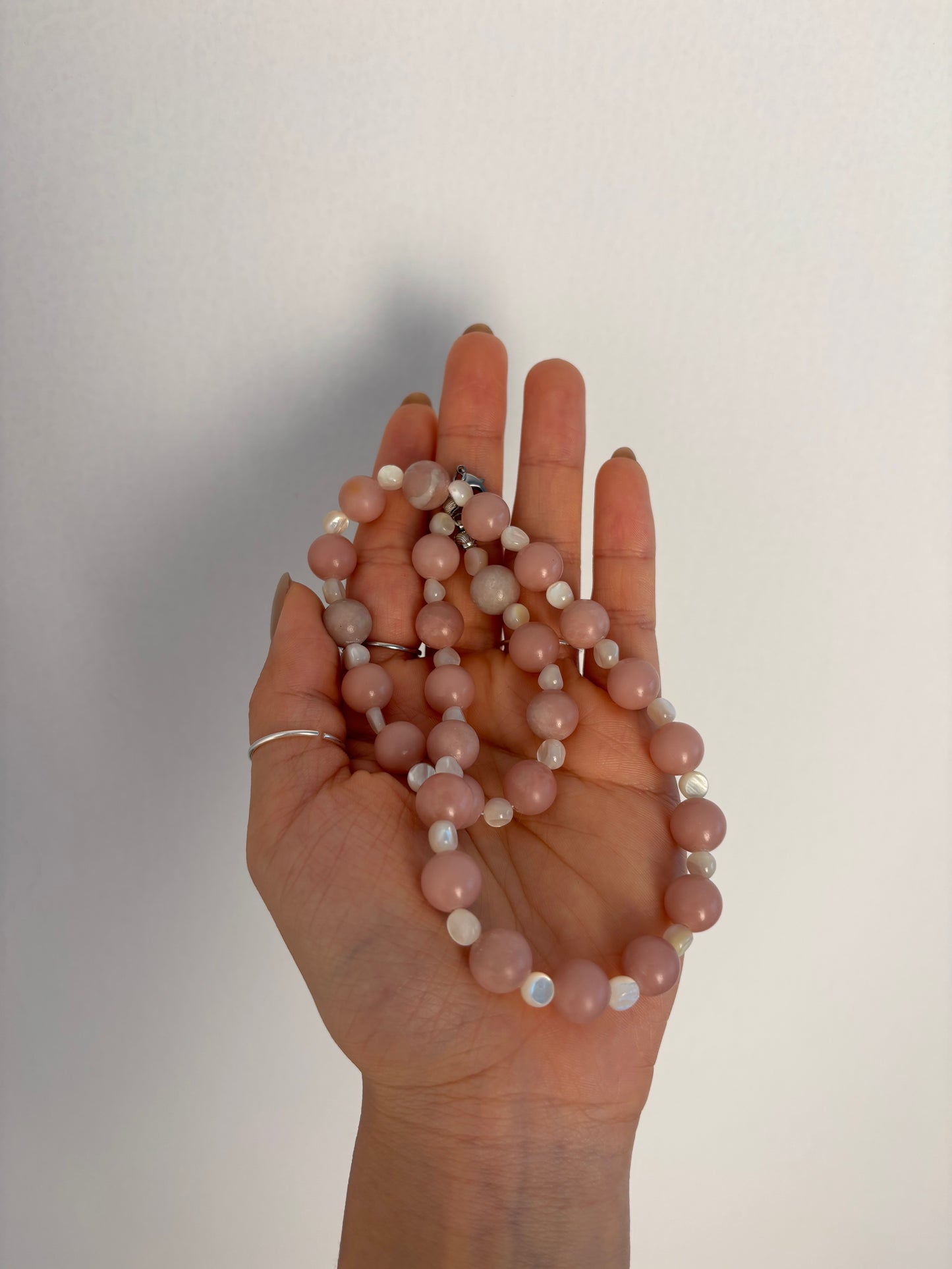 Pink Chalcedony & Pearl Beaded Necklace