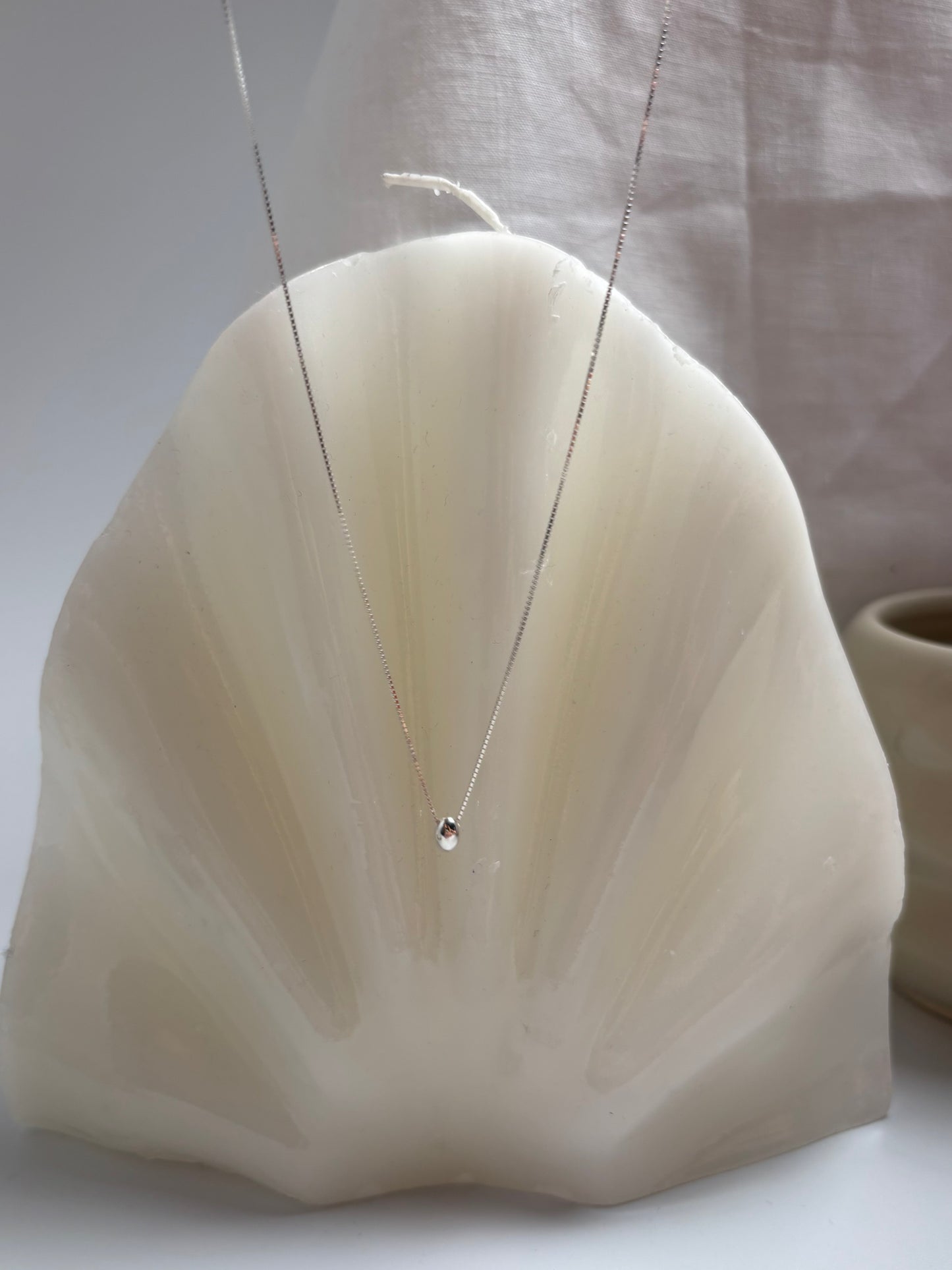 Minimalist Silver Necklace – Delicate Mini Oval Pendant